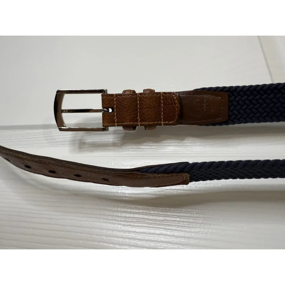 Torino USA Brown Heavy Full Grain Leather Blue Paracord Stretch Woven Belt‎ 38
